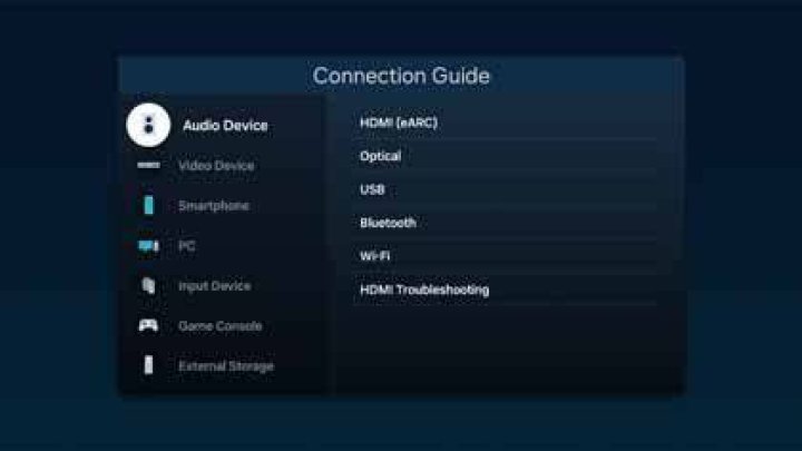 How do I get to the connection guide on my Samsung TV?